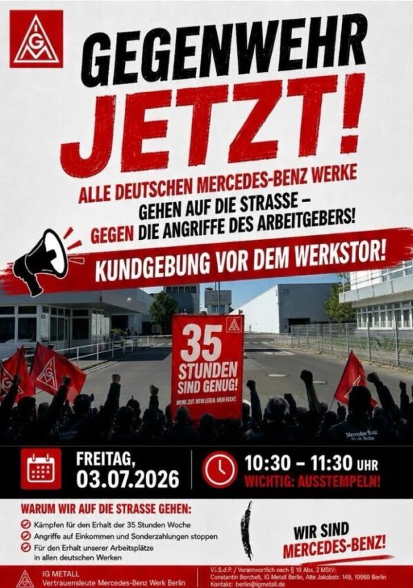 Jetzt Gegenwehr! Am Freitag raus vor die Werkstore aller deutschen Mercedeswerke!