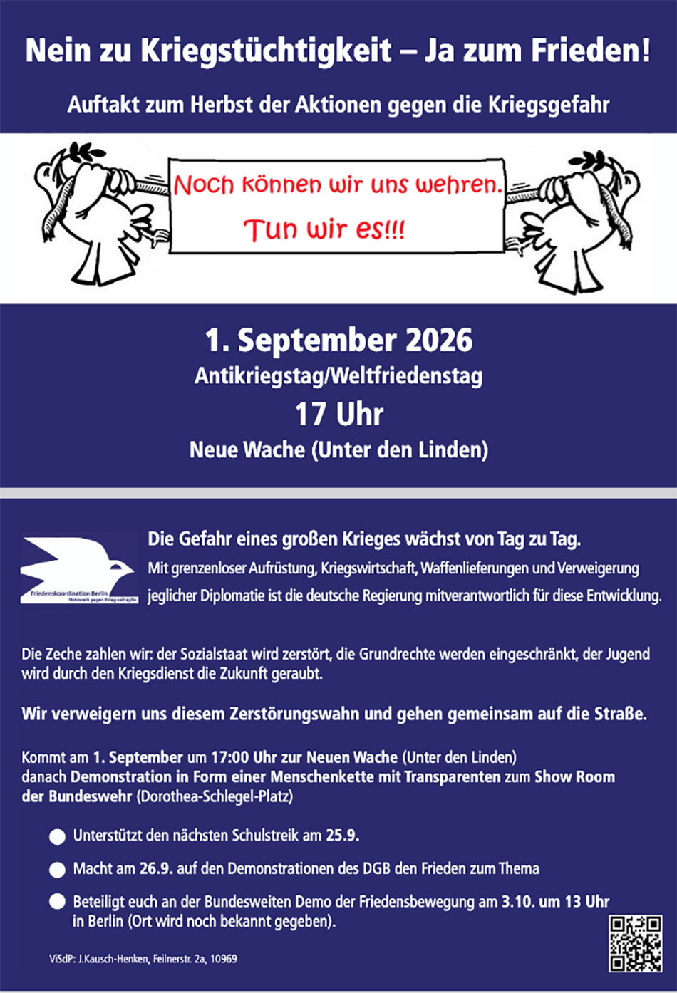 Aufruf zum Antikriegstag 2026 in Berlin
