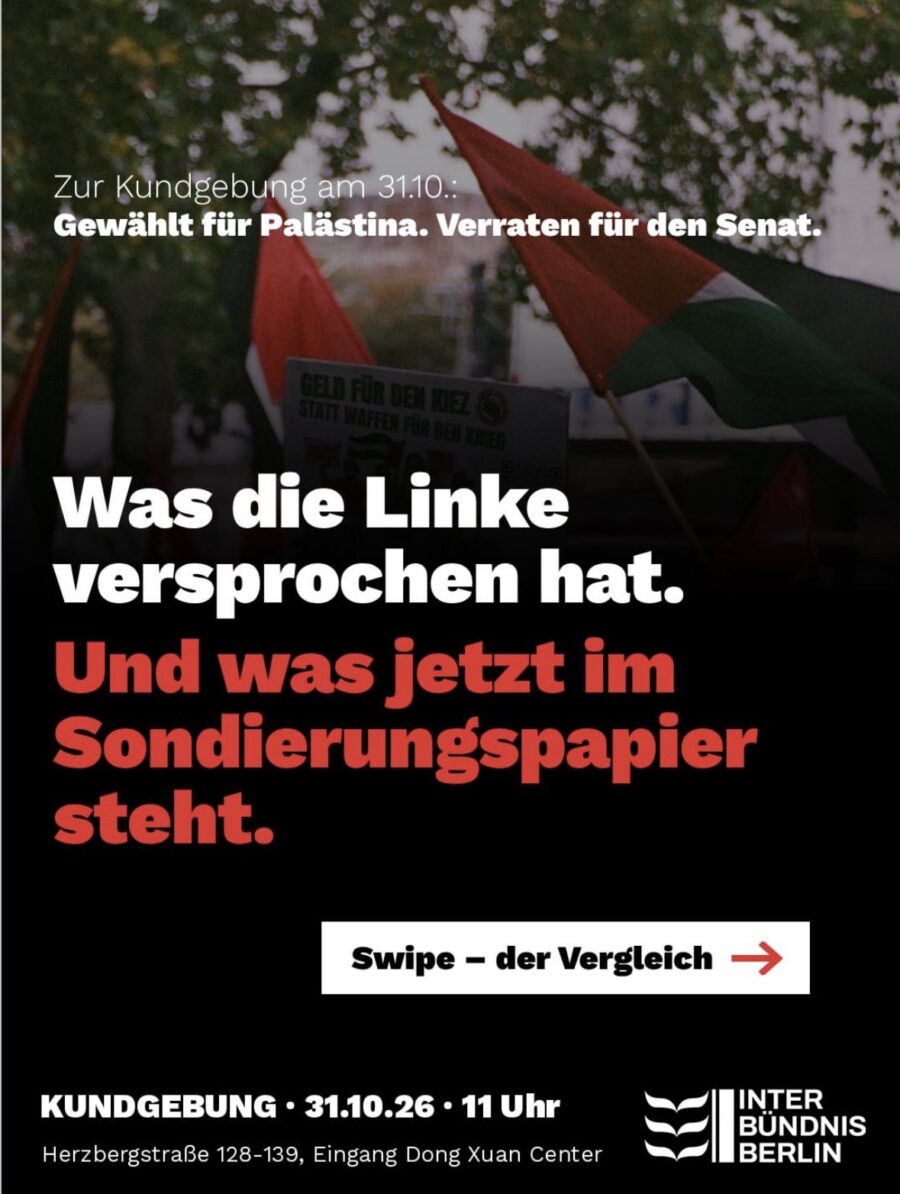Kundgebung – 31.10.26: Was die Linke versprochen hat. Und was jetzt im Sondierungspapier steht.